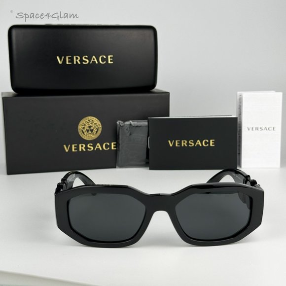 Versace Men Sunglasses Black Grey Rectangle VE4361 Medusa Biggie 536087 NEW - Picture 1 of 13